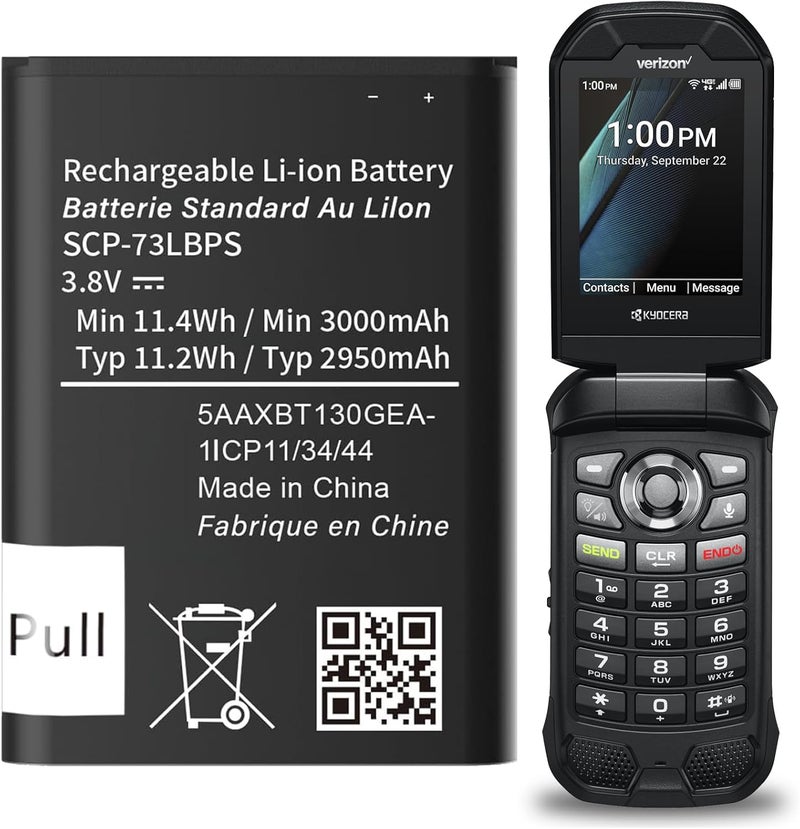 ITMBET SCP-73LBPS Battery, (𝟐𝟎𝟐𝟓 𝐍𝐞𝐰 𝐔𝐩𝐠𝐫𝐚𝐝𝐞) 3000mAh 0 Cycle High Capacity Replacement Battery for Kyocera DuraXV Extreme E4810 DuraXE Epic E4830 Verizon Flip Phone - Image 1